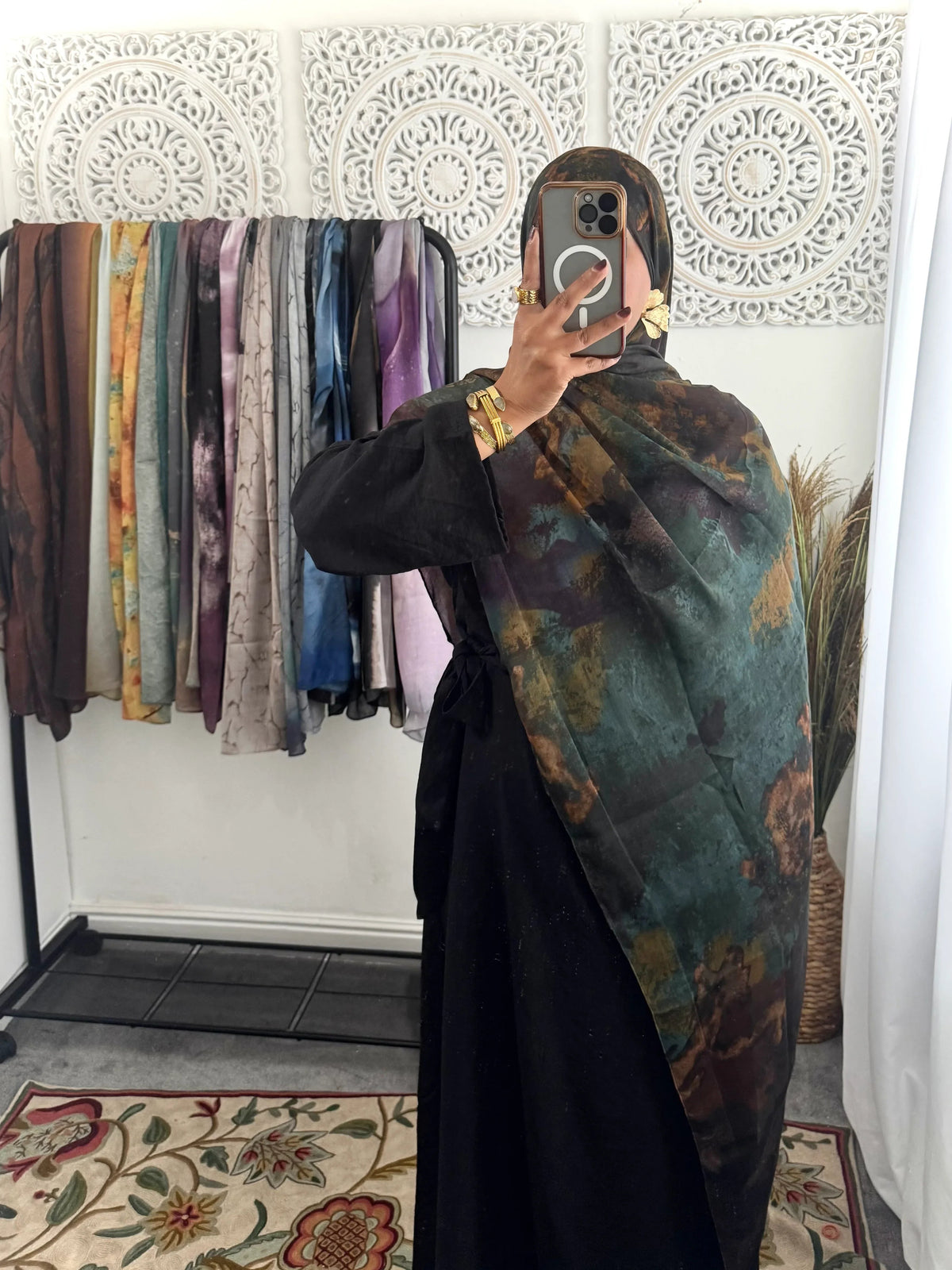 Water coloured Modal Printed black portrait Hijab